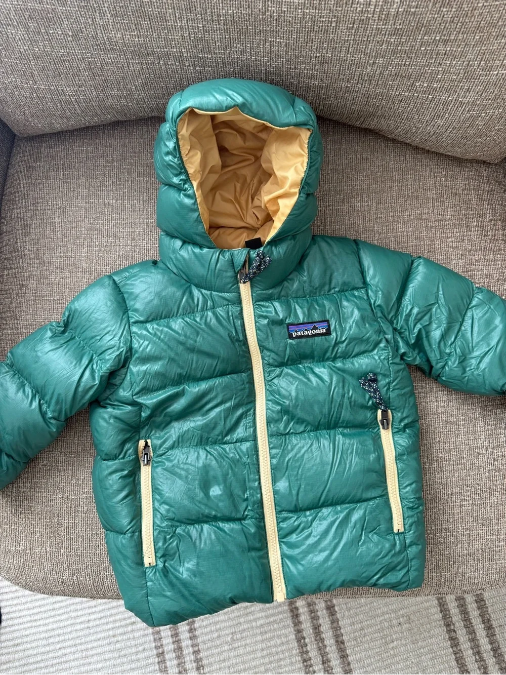 Patagonia Kids Teal Puffer Jacket with Cream Trim